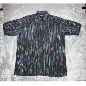 Bassiri Limited Collection Mens Large Blue Yellow Abstract Stripe Button Shirt